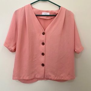 Elodie Coral Button Down V Neck Size Small